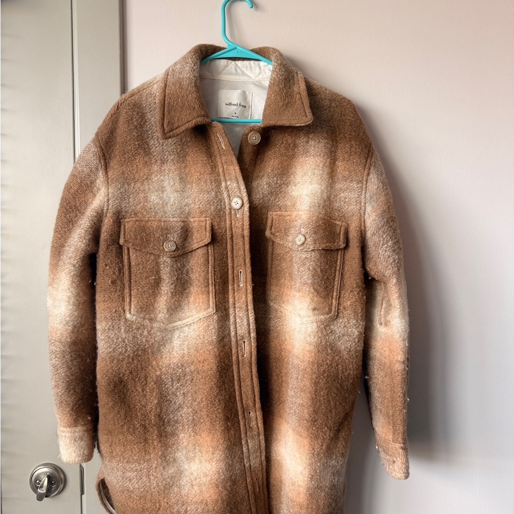 Wilfred Free Brown and Cream Plaid Shirt Jacket Shacket